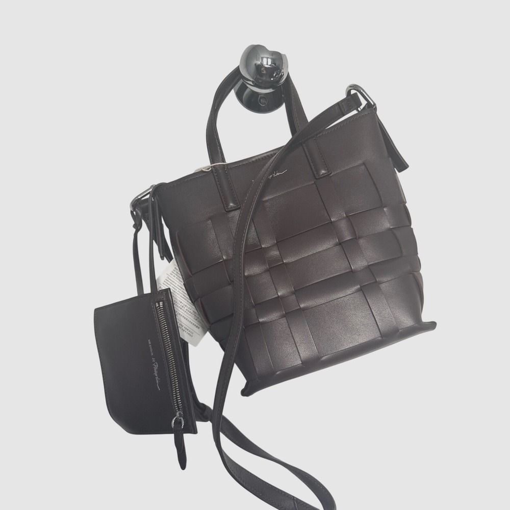 3.1 Phillip Lim Chocolate Leather Mini Modern Lattice Bucket Bag with Pouch - Picture 10 of 14